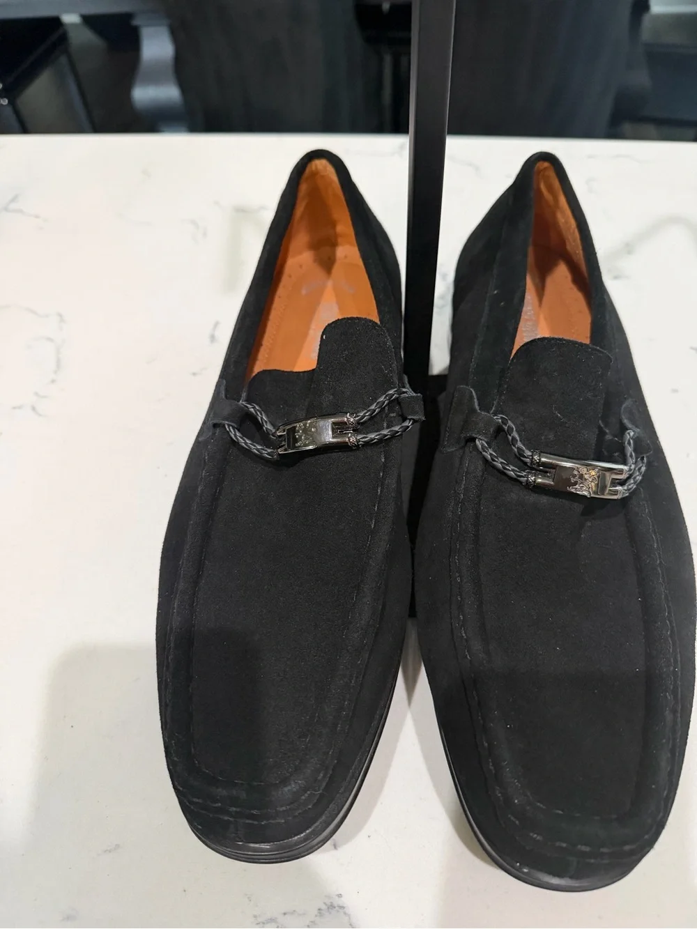 Stacy Adams Black Suede Slip-On Loafers with Silver Bit